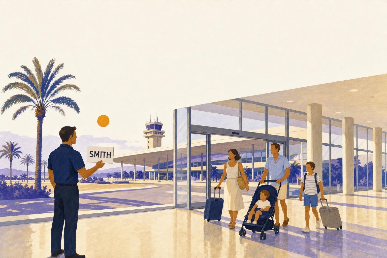 Your driver waiting in the arrivals hall of Palma airport, holding a sign with your name