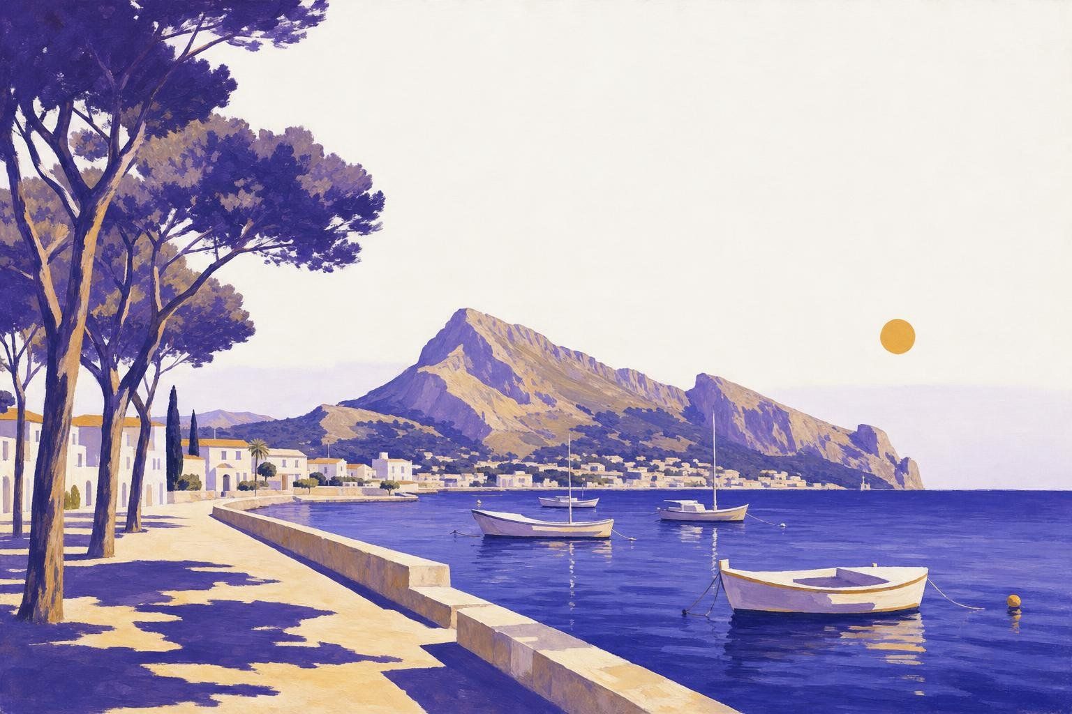 Scenic view of Pollensa Mallorca showing historic town center and mountain backdrop - Private airport transfer destination